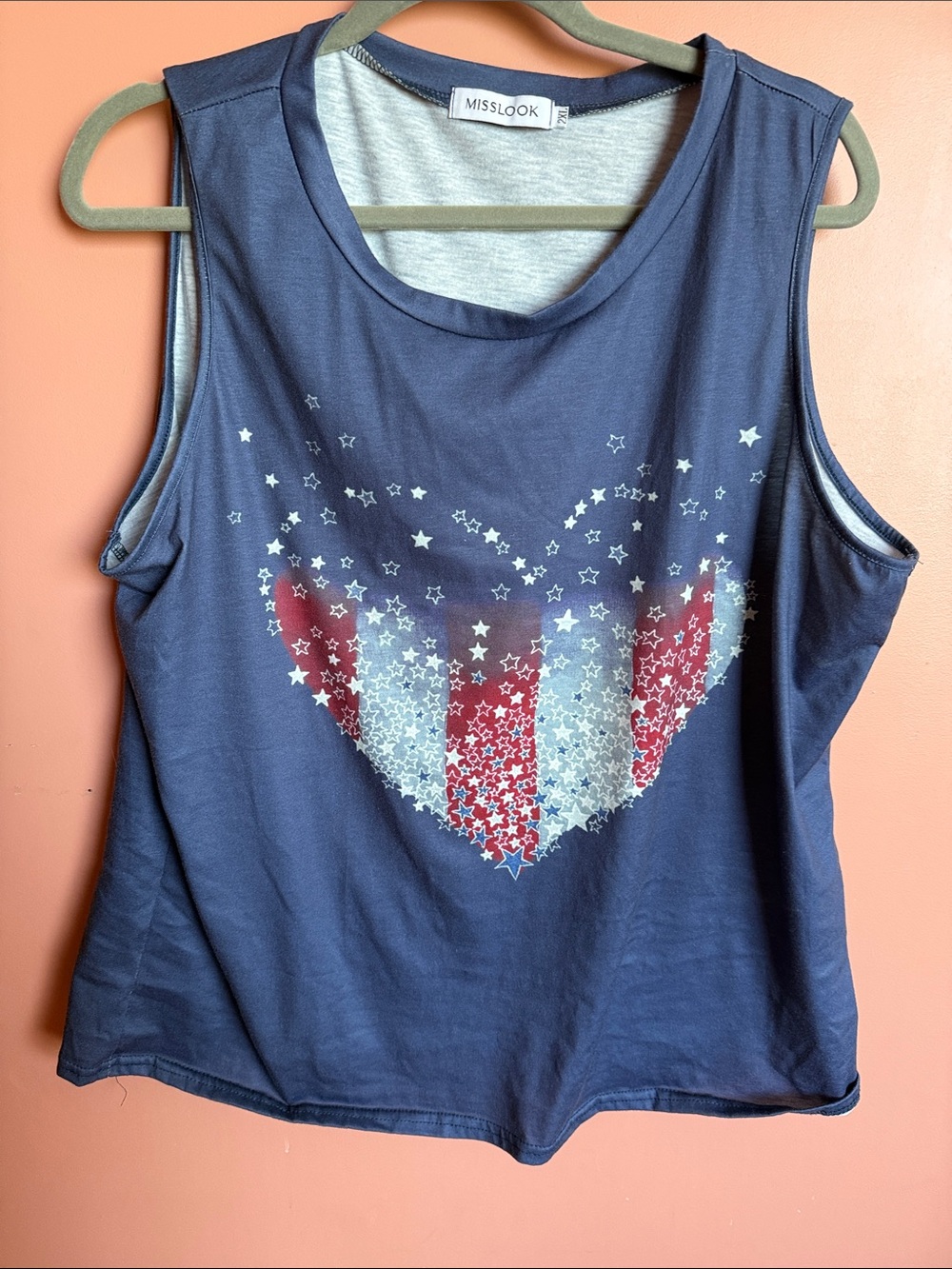 MISSLOOK Navy Tank Top with Red & White Star Heart Graphic